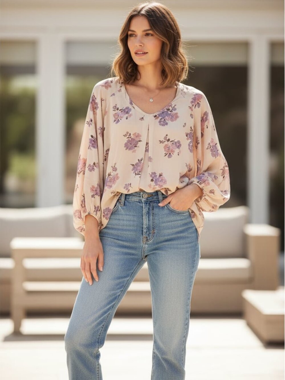New REBECCA TAYLOR Lavender Floral Silk Blouse Relaxed Fit 6 MSRP $375